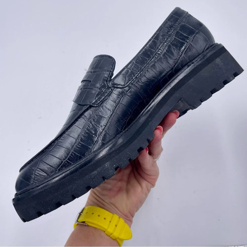 NEW Everlane Black Crocodile Leather Chunky Lug Sole‎ Loafer in Size 8.5